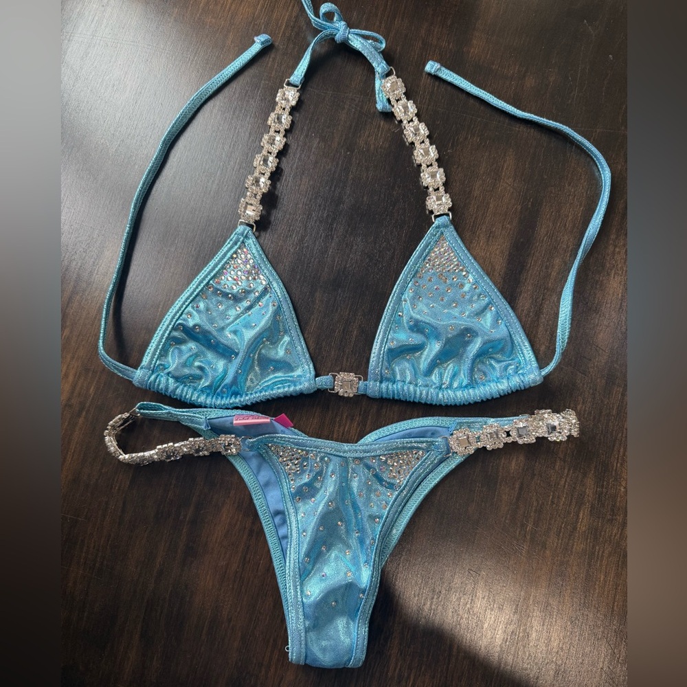 Sparkling Blue Bikini Set with Embellishments